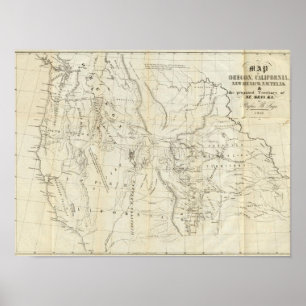 Map of Oregon, California, New Mexico Poster