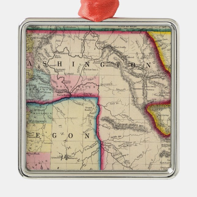 Map Of Oregon, Washington Metal Ornament (Front)