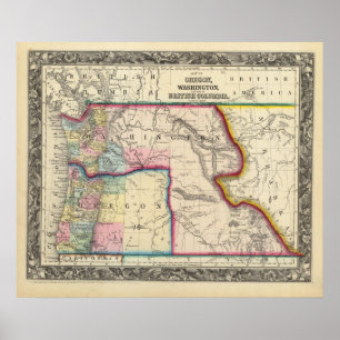 Map Of Oregon, Washington Poster