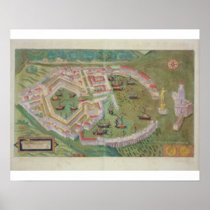 Map of Ostia, from 'Civitates Orbis Terrarum' by G Poster