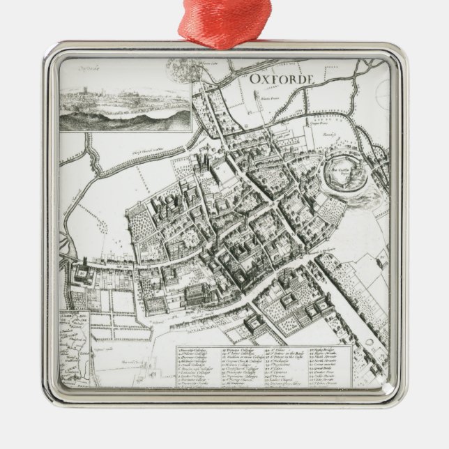 Map of Oxford, 1643 Metal Tree Decoration (Front)