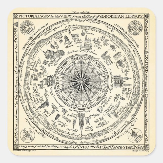 Map of Oxford view from the Bodleian Library Square Sticker (Front)