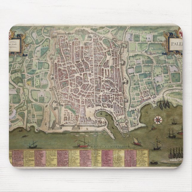 Map of Palermo, from 'Civitates Orbis Terrarum' by Mouse Pad (Front)