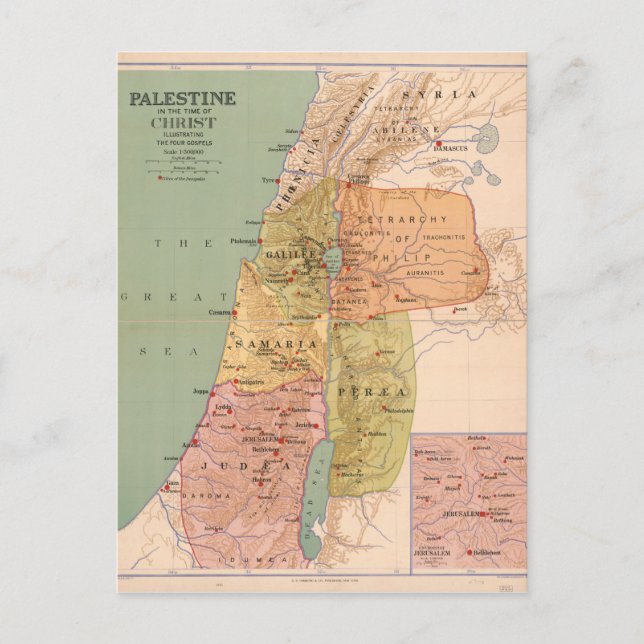 Map of Palestine in Time of Christ (to 70 A.D.) Postcard (Front)