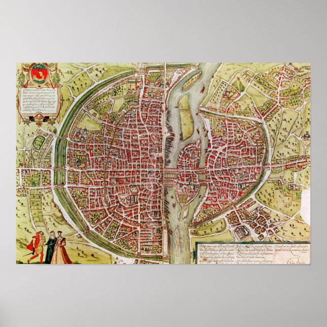 Map of Paris from 'Civitates orbis terrarrum' Poster (Front)