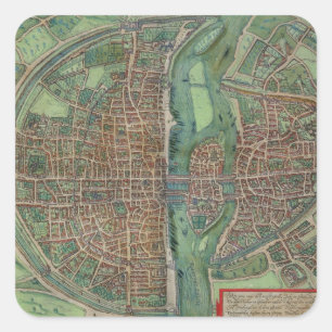 Map of Paris, from 'Civitates Orbis Terrarum' by G Square Sticker