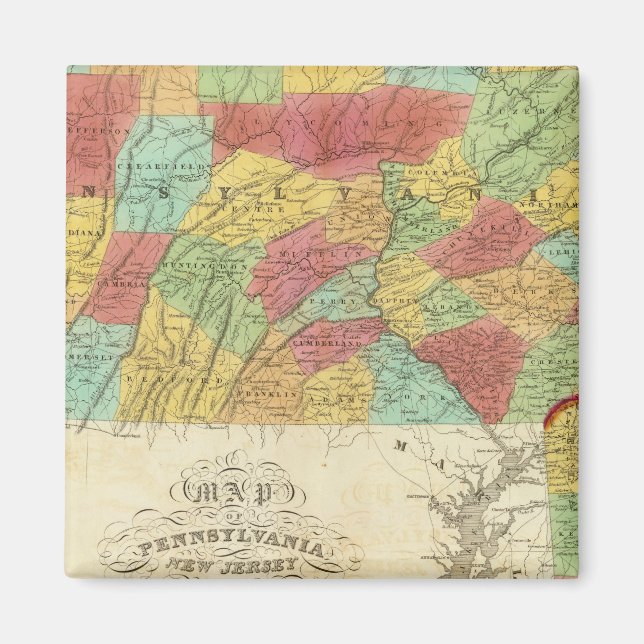 Map Of Pennsylvania New Jersey And Delaware Magnet (Front)