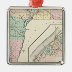Map of Pepin County and Village of Durand Metal Tree Decoration