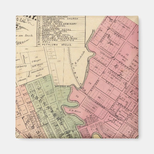 Map of Petaluma City 1877 Magnet (Front)