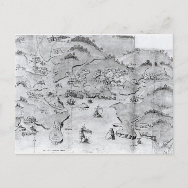 Map of Plymouth, c.1539 Postcard (Front)