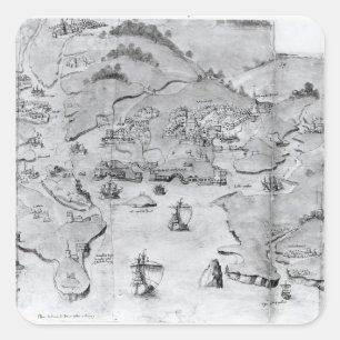 Map of Plymouth, c.1539 Square Sticker