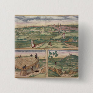 Map of Poitiers, from 'Civitates Orbis Terrarum' b 15 Cm Square Badge