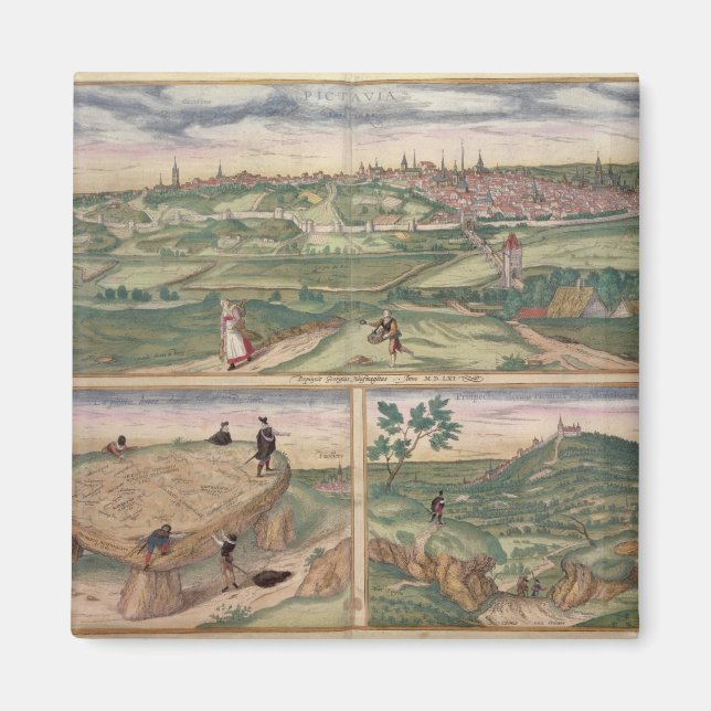 Map of Poitiers, from 'Civitates Orbis Terrarum' b Magnet (Front)