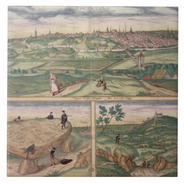 Map of Poitiers, from 'Civitates Orbis Terrarum' b Tile (Front)