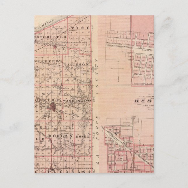 Map of Porter County with Chesterton, Hebron Postcard (Front)