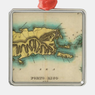 Map Of Porto Rico And The Virgin Islands Metal Ornament