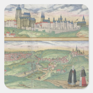 Map of Prague, from 'Civitates Orbis Terrarum' by Square Sticker