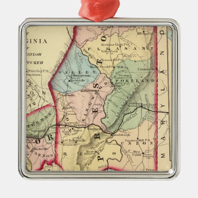 Map of Preston, Taylor, Barbour, Tucker counties Metal Tree Decoration (Front)