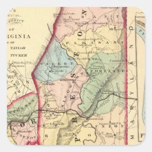 Map of Preston, Taylor, Barbour, Tucker counties Square Sticker