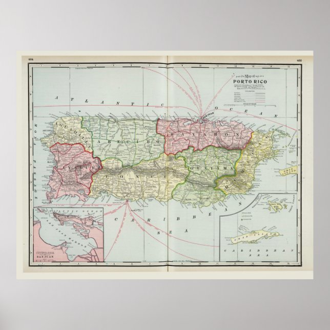 Map of Puerto Rico by F. Cram (1901) Poster (Front)