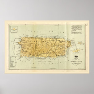 Map of Puerto RIco (Porto RIco) circa 1898 Poster