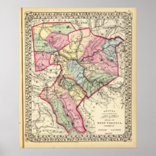 Map of Putnam, Kanawha, Boone counties Poster