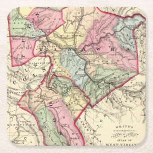 Map of Putnam, Kanawha, Boone counties Square Paper Coaster