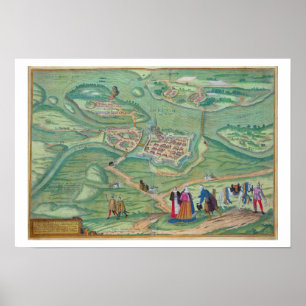 Map of Raab, from 'Civitates Orbis Terrarum' by Ge Poster