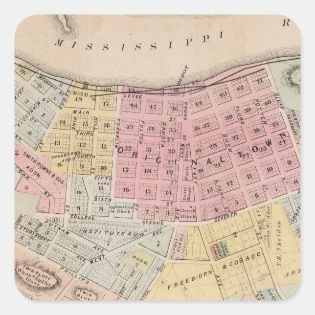 Map of Red Wing, Goodhue County, Minnesota Square Sticker (Front)