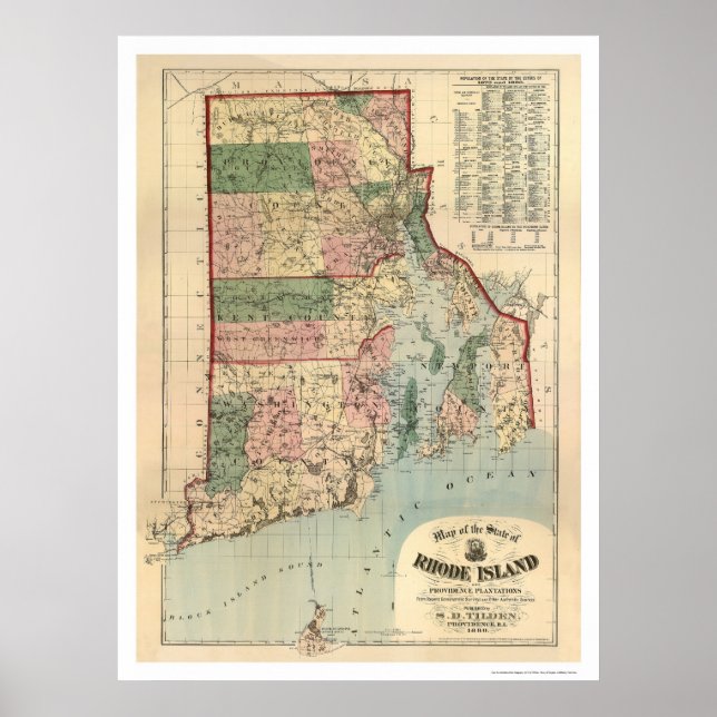 Map of Rhode Island & Providence Plantations 1880 Poster (Front)