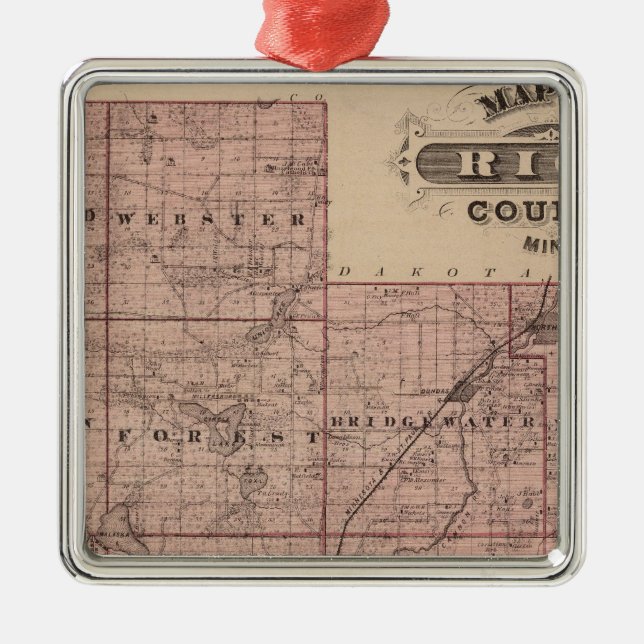 Map of Rice County, Minnesota Metal Tree Decoration (Front)