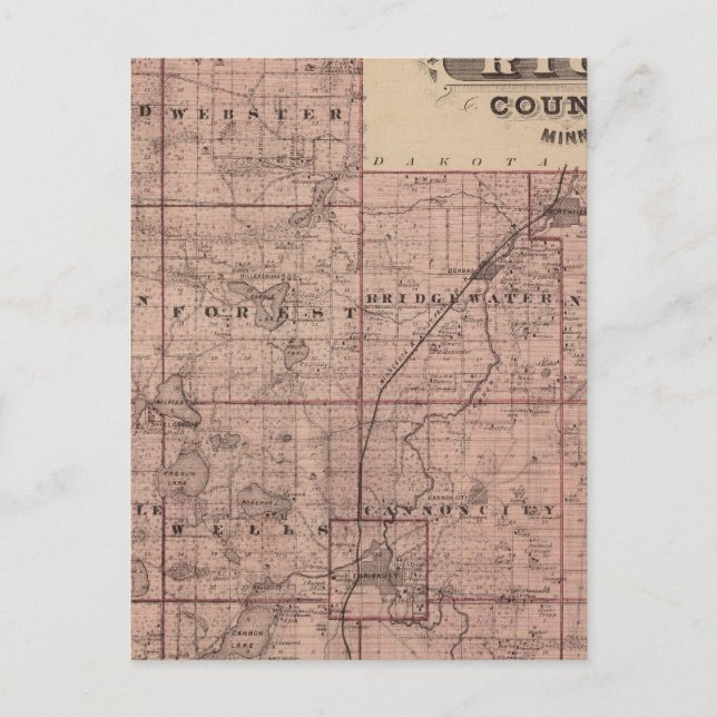 Map of Rice County, Minnesota Postcard (Front)