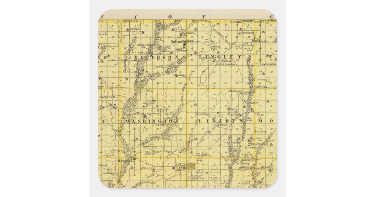 Map of Ringgold County, State of Iowa Square Sticker Zazzle