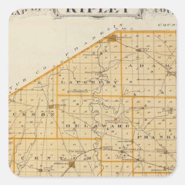 Map of Ripley County Square Sticker (Front)