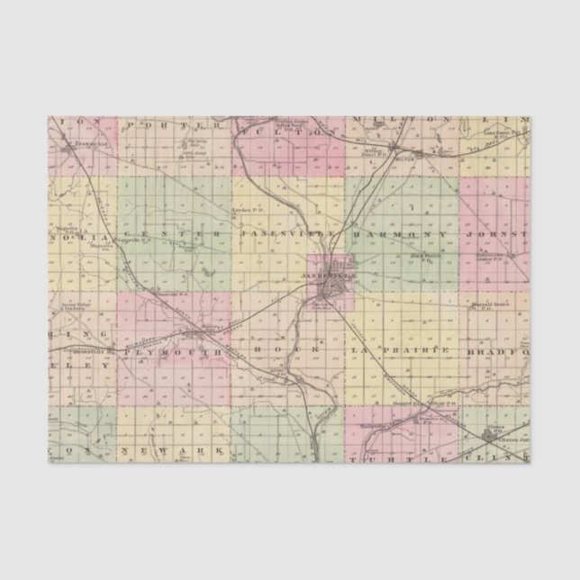 Map of Rock County, State of Wisconsin Tissue Paper (Front)