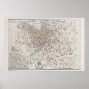 Map of Rome Italy 1869 Reproduction Poster