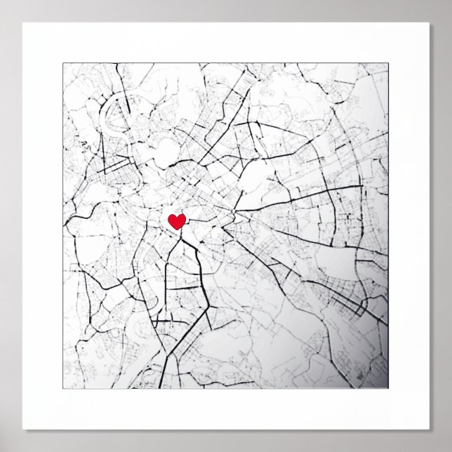 Map of Rome, Italy Modern Cute Heart Personalised Foil Prints (Front)