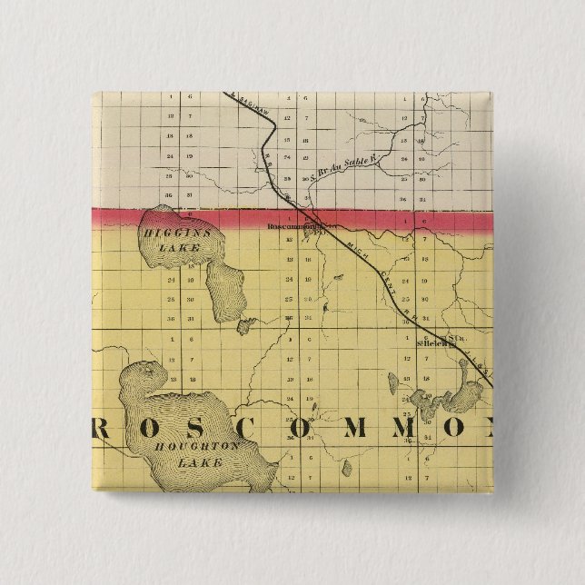 Map of Roscommon County, Michigan 15 Cm Square Badge (Front)