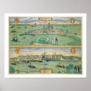 Map of Rotterdam and Gouda, from 'Civitates Orbis Poster