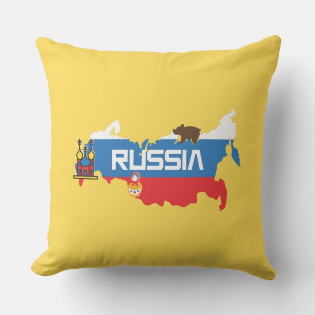 Map of Russia with White Blue and Red Flag within Cushion (Front)