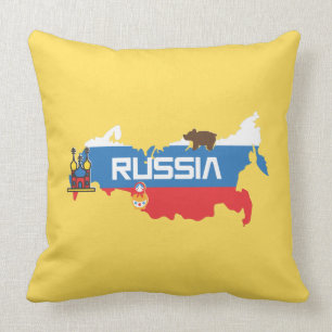 Map of Russia with White Blue and Red Flag within Cushion