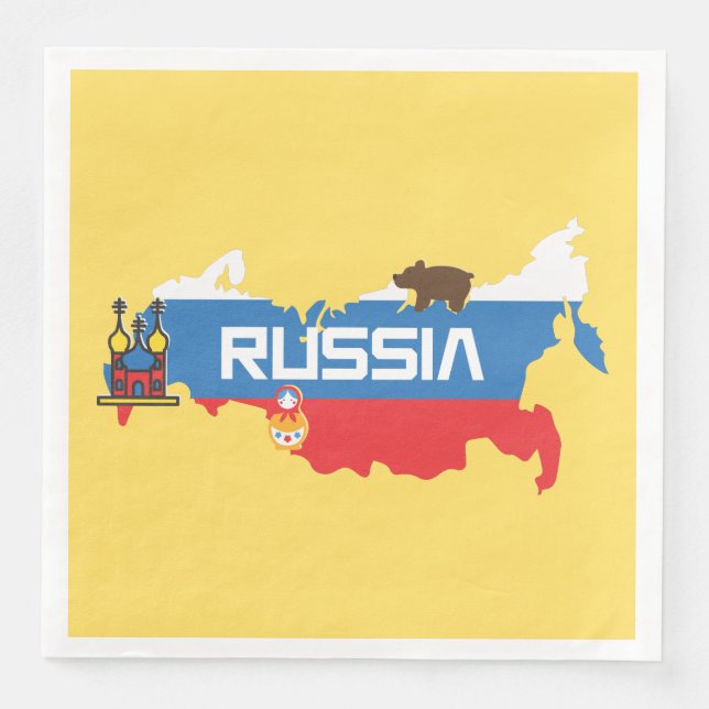 Map of Russia with White Blue and Red Flag within Napkin (Front)