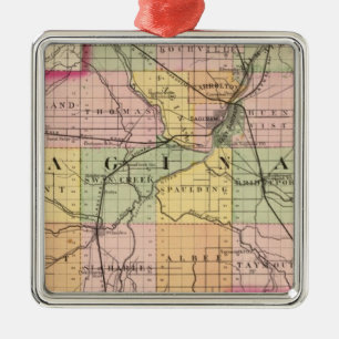 Map of Saginaw County, Michigan Metal Tree Decoration