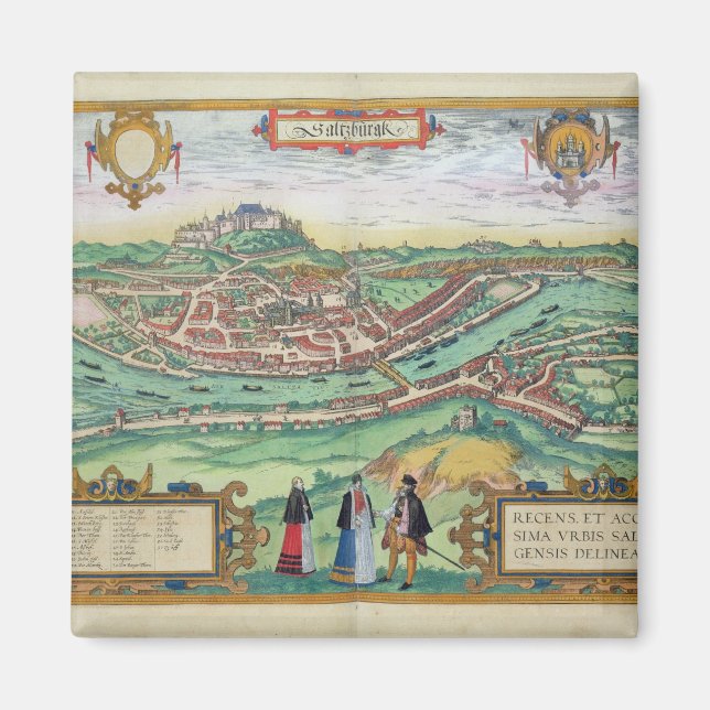 Map of Salzburg, from 'Civitates Orbis Terrarum' b Magnet (Front)