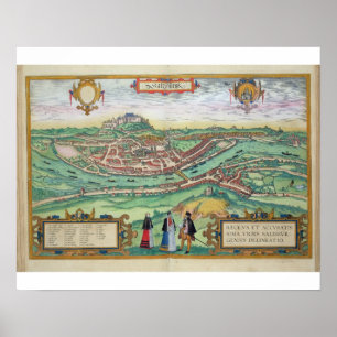 Map of Salzburg, from 'Civitates Orbis Terrarum' b Poster