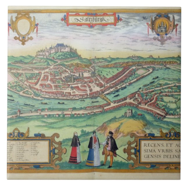 Map of Salzburg, from 'Civitates Orbis Terrarum' b Tile (Front)