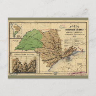 Map of São Paulo, Brazil (1886) Postcard