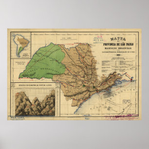 Map of São Paulo, Brazil (1886) Poster