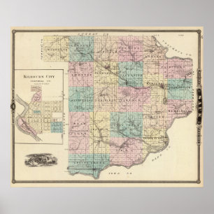 Map of Sauk County and Kilbourn City Poster