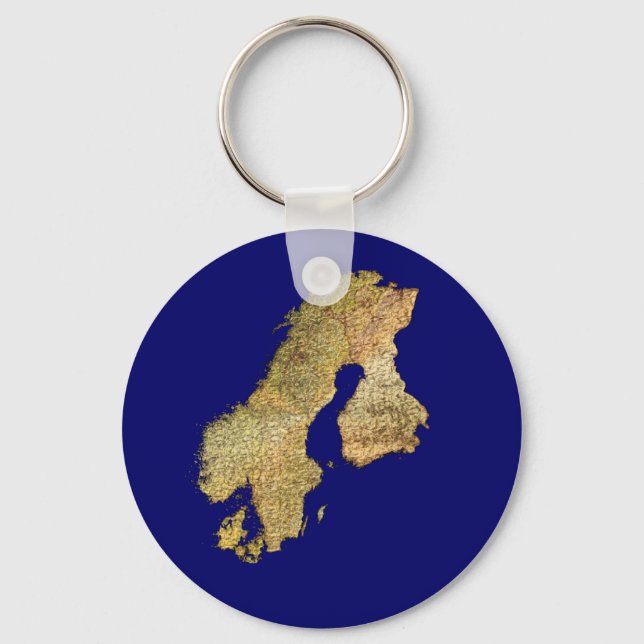 Map of Scandinavia Cartography Key Ring (Front)